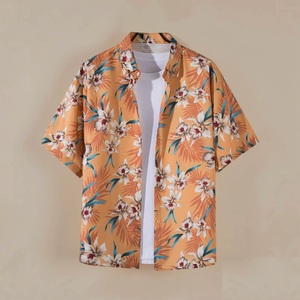 Men's Cotton Woven Hawaiian Print Short Sleeve for Shirt Loose Fit Turn-<b>Down</b> Collar Button Front Summer Casual Wear 5XL - Product Image 5