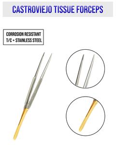 Castroviejo 3-Piece Stainless Steel Manual General Surgery Saturation Forceps Scissors Curved TC Needle Holder By <b>Blush</b> Surgical - Product Image 3