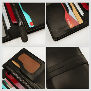 Portefeuille long classique noir pour homme en cuir véritable avec poche pour téléphone, fermeture éclair, emplacements pour cartes, compartiment pour billets et fenêtre pour carte d'identité - Product Image 5