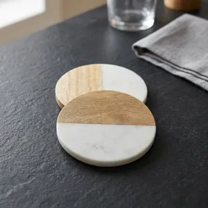 Factory Direct Round Marble <b>Coasters</b> Set Handmade Premium Natural Stone Heat Resistant Waterproof <b>Drink</b> <b>Coasters</b> OEM Wholesale - Product Image 1