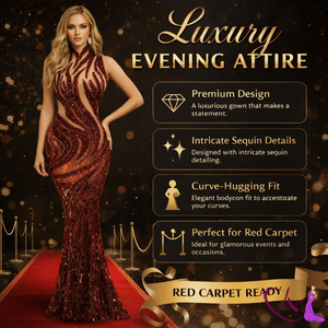 Vestido de Noche Largo de Lujo Color Borgoña con Cuentas y Lentejuelas Hechas a Mano, Estilo Sirena, para Mujer |   Cuello alto sin mangas con cristales naturales - Product Image 6