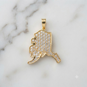 Collar de Oro Sólido de 10K Personalizado con Mapa de Alaska, Joyería Hip Hop, Colgante con Diamantes Naturales Brillantes - Product Image 5