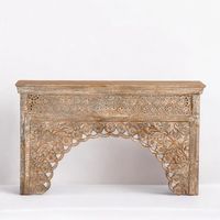 Pied de console en bois de manguier massif sculpté de style indien traditionnel, motif floral gravé, pour villa, hôtel, salon, entrée
