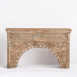 Pied de console en bois de manguier massif sculpté de style indien traditionnel, motif floral gravé, pour villa, hôtel, salon, entrée - Product Image 2