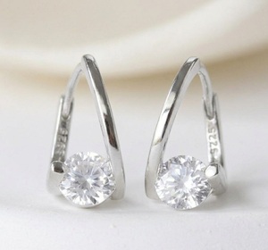 Solid 14K Gold Lab Diamond Earring V-Shape Diamond Huggie Earrings Minimalist Dainty Hoop Solitaire Lever-<b>back</b> Jewelry for Women - Product Image 6