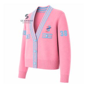 Cárdigan de punto estilo universitario para mujer Jack And Jill Of America, con cuello en V, botones frontales, ribete a rayas, bordado, estilo preppy. - Product Image 2