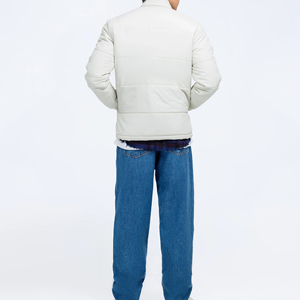 <b>Men's</b> <b>White</b> Quilted Jacket Stand Collar Button Closure Thick Polyester Winter Casual <b>Coat</b> Regular Fit Solid Color - Product Image 6