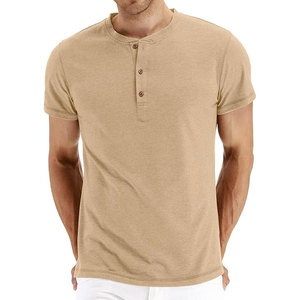 T-shirt Henley à manches courtes en coton léger anti-humidité – T-shirts décontractés d'été basiques en coton uni – T-shirts personnalisables - Product Image 3