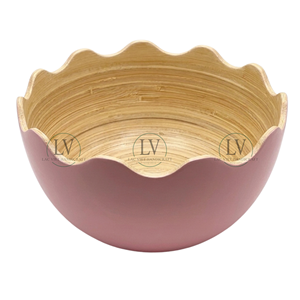 Bol en bambou naturel à bords festonnés, laqué sur mesure, pour salade de fruits, écologique, décoration de Pâques, Vietnam - Product Image 4