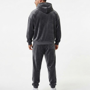 Ensemble de survêtement baggy en velours épais avec fermeture éclair, pull et pantalon de jogging surdimensionnés en velours, respirant, pour l'hiver, style streetwear - Product Image 2