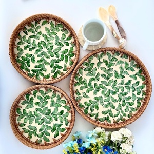 Ensemble 3 plateau de service en nacre de rotin laqué artisanal/panier de rangement pour la décoration intérieure hôtel Restaurant boîte-cadeau élégante - Product Image 5