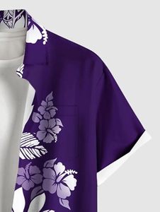 Elegant Matching Couple Outfit Set <b>Purple</b> Floral Print <b>Shirt</b> And Dress Summer Vacation Wear For His And Hers Fashion - Product Image 6