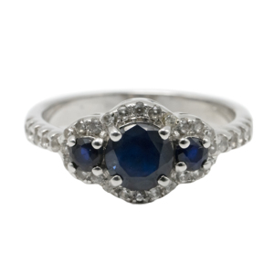 Bague Statement en Argent 925 Plaqué Rhodium avec Saphir Bleu Foncé pour Femme, Bijou de Soirée - Product Image 1