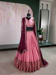Lehenga Choli de Georgette con Bordado Pista Color Star - Product Image 2