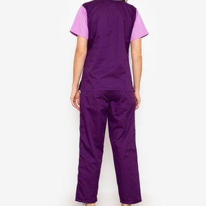 Women <b>Purple</b> V-Neck Short Sleeve Scrub Set Cotton Polyester Woven Hospital Uniforms Pants - Product Image 2