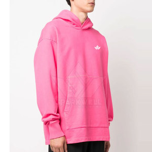 <b>Pink</b> Oversized Hooded <b>Sweatshirt</b> With Front Pocket And White Logo Casual Unisex Fit Regular Length French Terry Fabric - Product Image 3