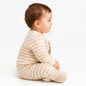 Ensemble de pyjama côtelé à imprimé ours pour bébés garçons et filles, manches longues, rayé, vêtements de nuit pour bébés, vente en gros - Product Image 2
