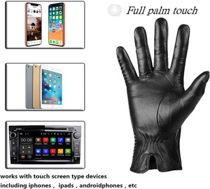 Guantes de cuero de piel de oveja genuina para mujer, guantes cálidos de invierno para conducir con pantalla táctil, guantes de vestir para motocicleta, Cachemira, fiesta informal al aire libre - Product Image 4