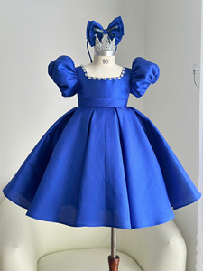 9 Vestidos de Princesa de Lujo para Niñas al por Mayor, Vestido de Fiesta de Satén con Mangas Abullonadas, Vestido de Cumpleaños para Niña de las Flores, Fábrica de Ropa Infantil Personalizada - Product Image 5
