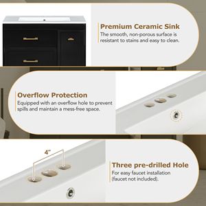 Meuble-lavabo classique sur pied de 30 po pour salle de bain avec trois tiroirs et une longue poignée dorée à double couche, meubles-lavabos de salle de bain de 30 po - Product Image 6