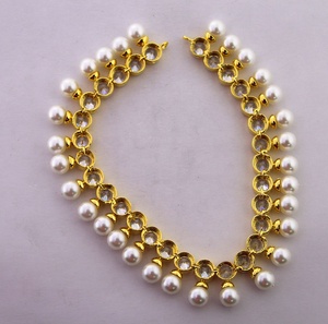 Conjunto de Collar y Aretes de Latón Chapado en Oro con Perlas de Imitación y Circonita Cúbica para Mujer |   Joyería Fina Vintage, Regalo de Aniversario - Product Image 2