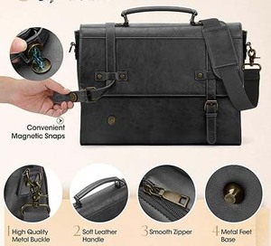 Genuine Leather Durable Portable Crossbody Laptop Briefcase Satchel <b>Bag</b> Men's Office Custom Logo 18-inch Large Capacity <b>Computer</b> - Product Image 5