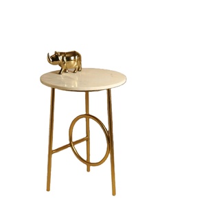 <b>Small</b> Round <b>White</b> Natural Marble without Grains Coffee <b>Table</b> with Steel Pipe Frame - Product Image 1