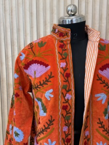 Chaqueta de Terciopelo Estampada para Mujer, Estilo Étnico Moderno, Diseño de Otoño-Invierno, Tejida a Mano, Transpirable, Ecológica, con Estampado Floral Vintage - Product Image 3