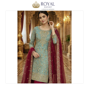 Meilleure collection de vêtements de style indien pour les occasions festives, collection de créateurs de vêtements en soie Frendy avec broderie de sequins, ensemble Sharara - Product Image 4