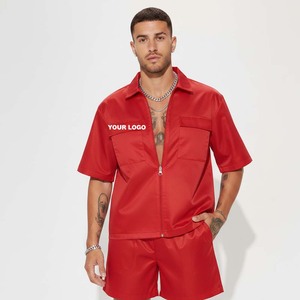 Ensemble chemise et short décontracté d'été pour homme 100 % polyester respirant, imprimé sur mesure avec logo frontal, grande taille, longueur genou, couleur unie - Product Image 6