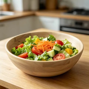 Bol à salade et de service en bois poli fait main, design moderne et écologique pour la cuisine et la salle à manger - Product Image 1