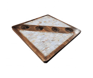 Bandeja de Servicio Decorativa de Madera de Chocolate con Incrustaciones de Concha y Hueso, Artesanía de Calidad, Certificación EPCH, 30x30x1 CM, para el Hogar - Product Image 5