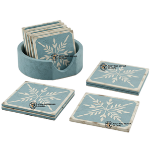 Proveedor indio ofrece posavasos con incrustaciones de hueso azul cielo y blanco hechos a mano con soporte posavasos con patrón Floral - Product Image 1