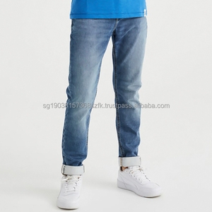 Jean en denim pour garçons, coupe slim, taille mi-haute, décontracté, uni, respirant, extensible, en coton, délavage clair, haute qualité, pour l'hiver - Product Image 5