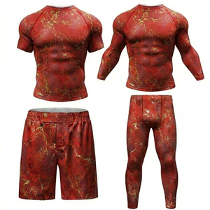 Nuevo Conjunto de Rashguard de MMA de Diseño Moderno: Camiseta de Manga Corta, Pantalones Cortos y Leggings de Manga Larga, Ajuste Elástico y Transpirable para Entrenamiento - Product Image 1