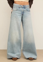 Jean décontracté en denim pour femme, coupe large et ample, taille haute, délavé, brodé, écologique et lavable