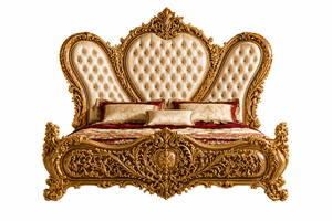 Ensemble de lit de luxe de style persan, en teck massif sculpté à la main avec feuilles dorées, dessus en cuir, durable, garantie, chambre à coucher classique royale - Product Image 3