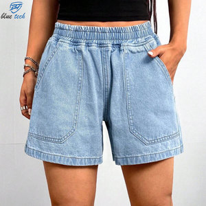 Premium <b>Jean</b> Women's Denim Shorts <b>Elastic</b> Waistband Light Blue Casual Summer Shorts OEM ODM Wholesale Factory - Product Image 4