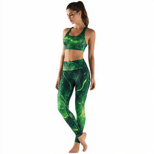 Ensemble de sport deux pièces en polyester pour sublimation : soutien-gorge de yoga et leggings de compression, séchage rapide, style streetwear uni - Product Image 1