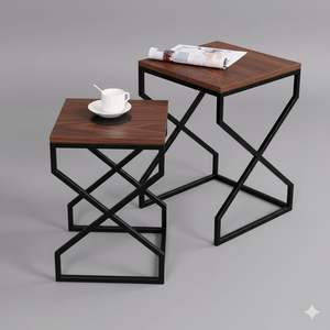 Mesa Auxiliar de Estilo Industrial Resistente con Superficie de Metal Sólido y Base de Acero Artística, Mesa Lateral Compacta para Muebles de Hogar o Cafetería - Product Image 2