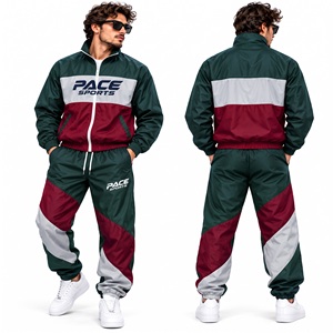 mens forest green <b>grey</b> cream <b>jacket</b> and pant set color block windbreaker zipper <b>jacket</b> patchwork panel track pant training suit - Product Image 2