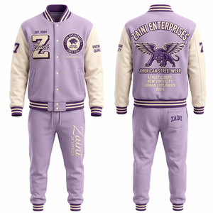 Unisex <b>Varsity</b> Tracksuit 320gsm Cotton Polyester Fleece Quick Dry Breathable Winter Light <b>Purple</b> for Panel Design Custom - Product Image 1