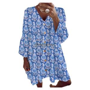 Hermoso Vestido de Algodón Hecho a Mano para Mujer, Primavera-Verano, Ligero, Estampado, Túnica India, Estilo Holgado, Casual - Product Image 6