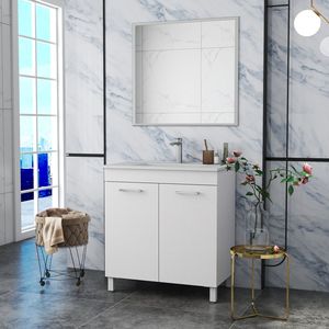 Mobile bagno a doppia anta da 32 pollici con cerniere soft-close, lavabo e specchio, mobiletto regolabile a pavimento - Product Image 1