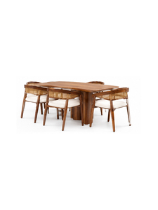 Mesa de Comedor Moderna de Madera con Sillas de Respaldo de Mimbre, Diseño Rectangular de Mediados de Siglo, para el Hogar, Muebles de Comedor, Construcción Estable - Product Image 4