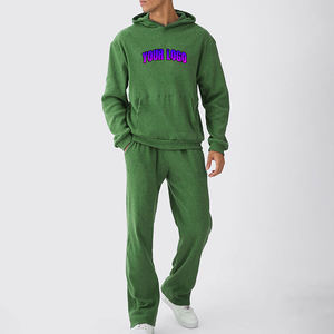 Ensemble deux pièces homme : Hoodie court coupe ajustée unie épaisse avec logo personnalisé et pantalon de jogging évasé style stacked - Product Image 5