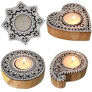 Support de bougie décoratif en bois pour bougies chauffe-plat, pièce maîtresse de la décoration intérieure pour les fêtes de Diwali et les cadeaux - Product Image 6