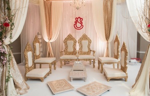 Modern Open Wedding Mandap Maharaja Chairs Set New Arrival Premium Wood Wedding Chairs With Havan Kund Royal Mandap Chairs USA - Product Image 5
