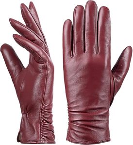 Guantes de Cuero Borgoña hasta la Muñeca, Sin Forro, Térmicos, Cálidos, Transpirables, para Ciclismo, Uso Diario, Estilo Invernal, Lisos - Product Image 1