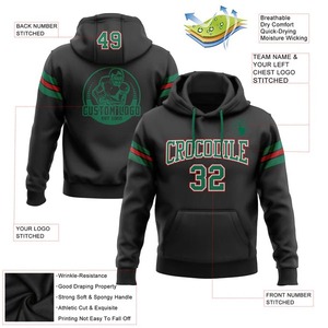 Custom Stitched <b>Black</b> Kelly Green Red Football Pullover Sweatshirt Hoodie Heavyweight <b>Fleece</b> Contrast Color Team Sportswear - Product Image 2